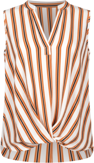 Petite Size Sleeveless Y-neck Pleated Hem Blouse