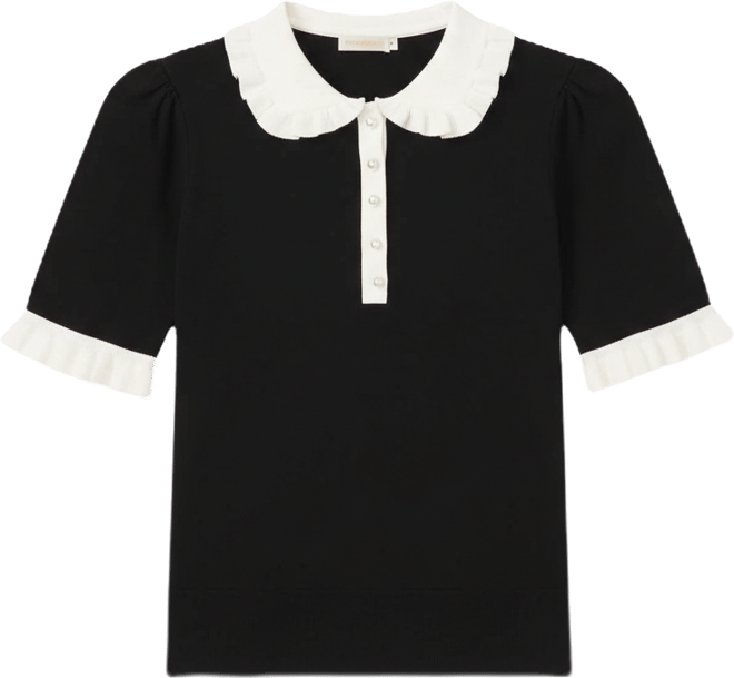 Women's Cotton Ruffle-Collar Short-Sleeve Top