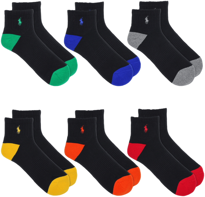Men's 6-Pk. Performance Colored Heel Toe Quarter Socks
