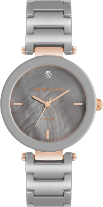 Women's Three-Hand Quartz Taupe Ceramic Link Bracelet Watch, 33mm