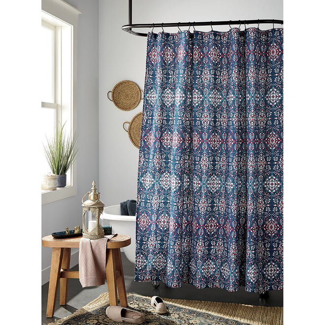 Navy blue shop floral shower curtain