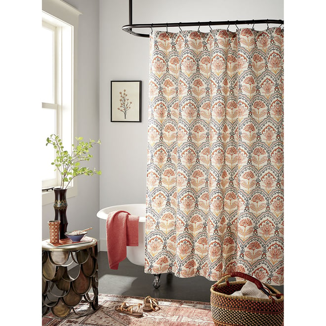 Coral and deals tan shower curtain