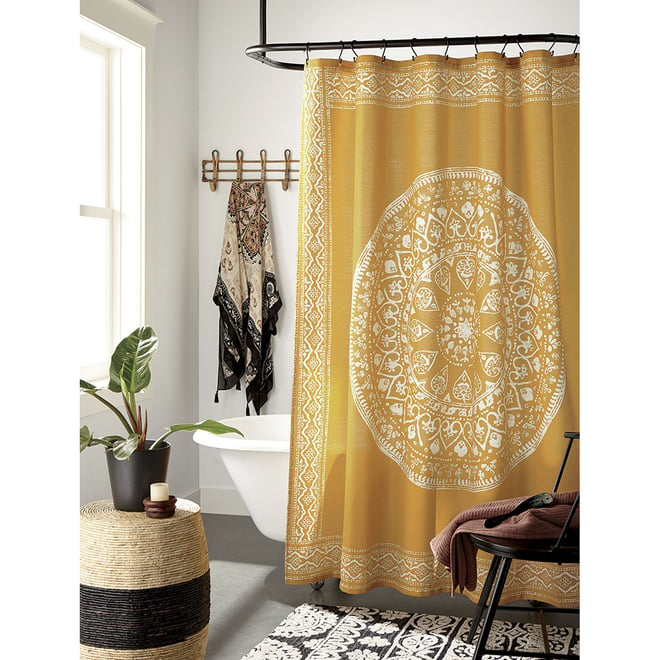 7 Piece Melrose Yellow Shower Curtain, Shower Hooks and Resin Wastebas –  Brown's Linens and Window Coverings