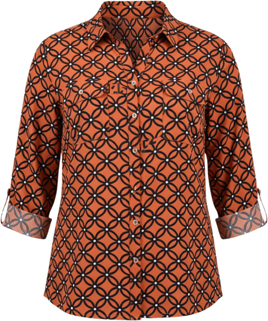 Petite 3/4 Sleeve Roll Tab Notch Collar Blouse