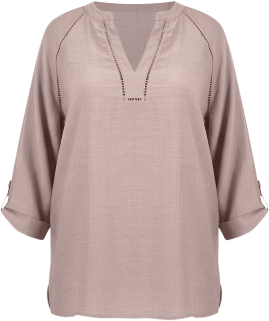 Petite Raglan Sleeve Split Neck Blouse