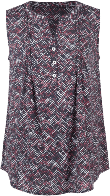 Petite Sleeveless Printed Pintucked Blouse