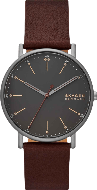 Women's Signatur Three-Hand Red Wood Leather Strap Watch, 40mm