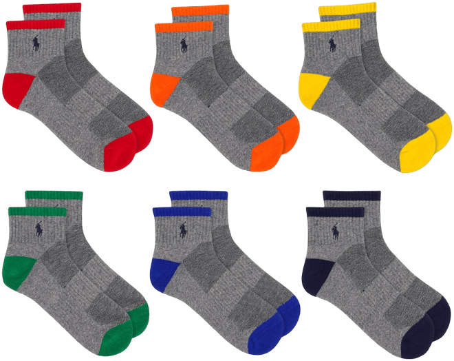 Men's 6-Pk. Performance Tipped Color Heel Toe Quarter Socks