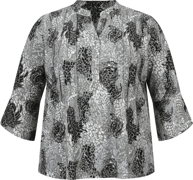 Plus Size 3/4 Sleeve Overlapped Bell Sleeve Y-Neck Top