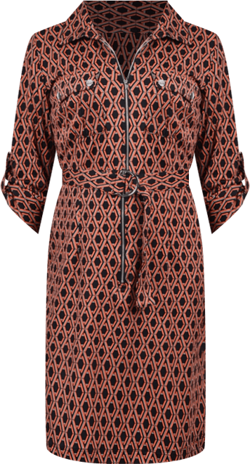 Petite Belted Roll Tab Zip Front Shirtdress