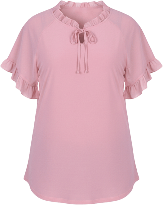 Plus Size Short Ruffled Sleeve Crepe Knit Top with Chiffon Sleeves