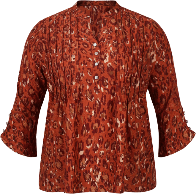 Plus Size 3/4 Sleeve Overlapped Bell Sleeve Y-Neck Top