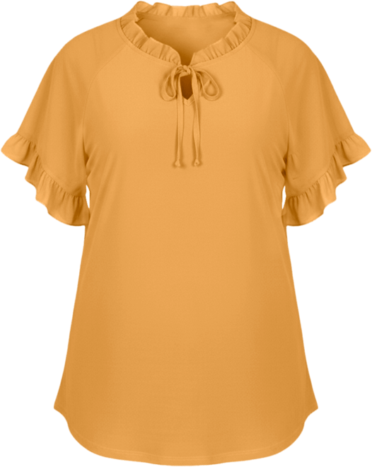 Plus Size Short Ruffled Sleeve Crepe Knit Top with Chiffon Sleeves