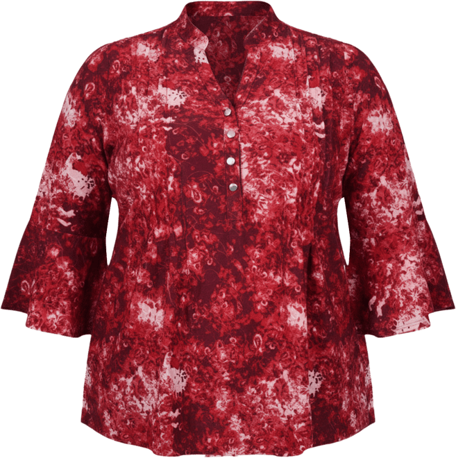 Plus Size 3/4 Sleeve Overlapped Bell Sleeve Y-Neck Top