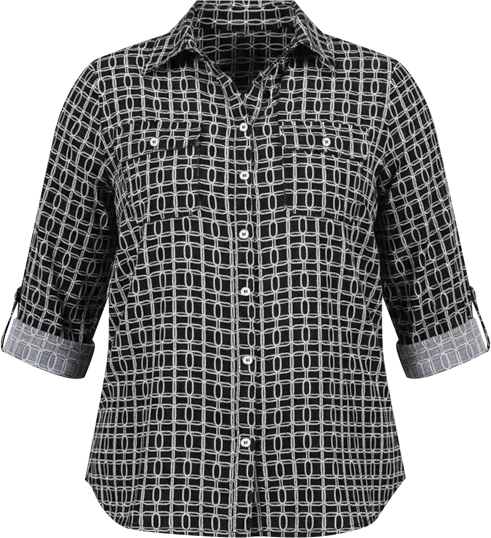 Plus Size 3/4 Sleeve Roll Tab Notch Collar Blouse