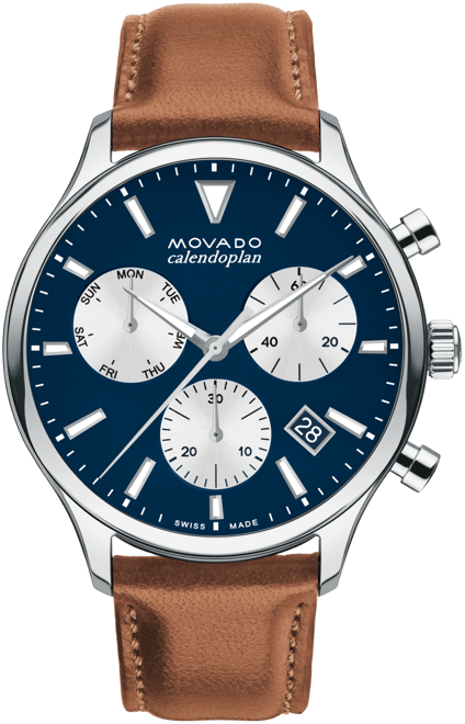 Men's Calendoplan Cognac Brown Genuine Leather Strap Watch 43mm