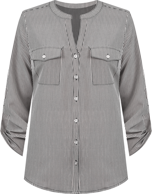 Women's 3/4 Roll Tab Sleeve Mandarin Collar Blouse