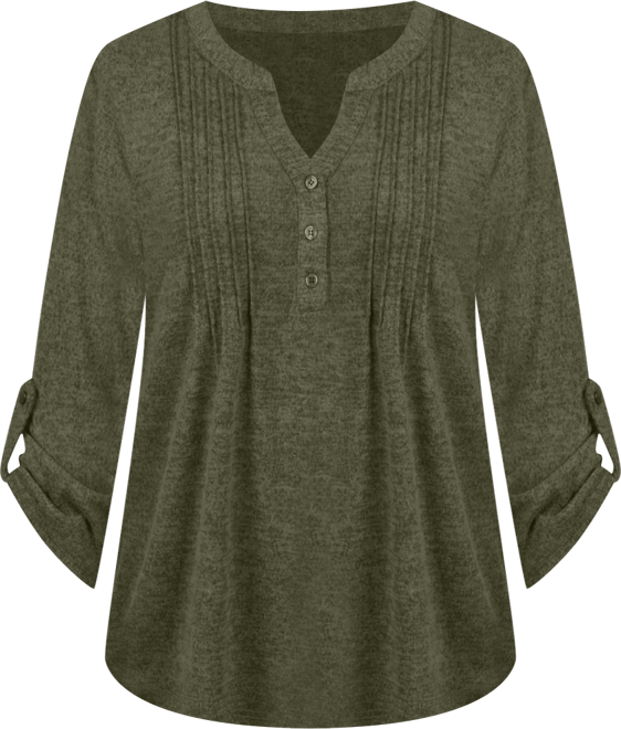 Women's 3/4 Roll Tab Sleeve Y-Neck Top