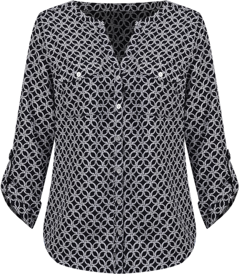 Women's 3/4 Roll Tab Sleeve Mandarin Collar Blouse