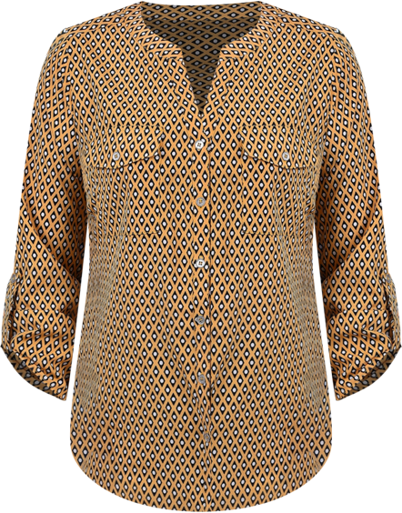 Women's 3/4 Roll Tab Sleeve Mandarin Collar Blouse