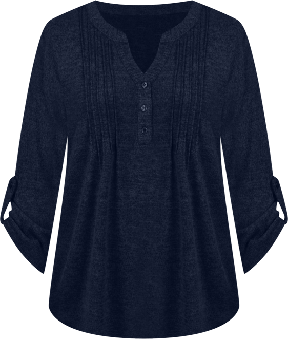 Women's 3/4 Roll Tab Sleeve Y-Neck Top