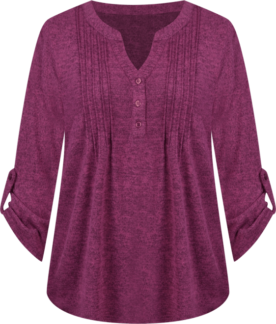 Women's 3/4 Roll Tab Sleeve Y-Neck Top