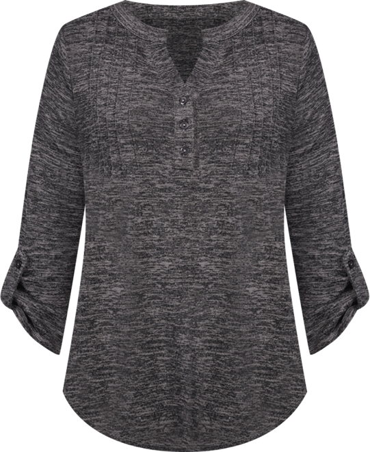 Women's 3/4 Roll Tab Sleeve Y-Neck Top