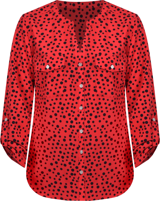 Women's 3/4 Roll Tab Sleeve Mandarin Collar Blouse