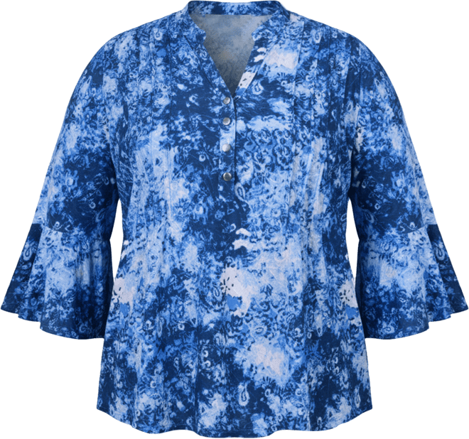 Plus Size Pleat Front Y-Neck Top