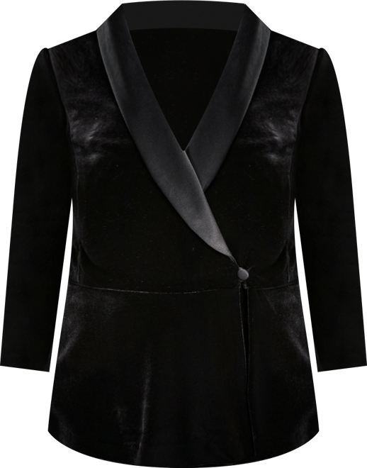 Women's Satin-Collar Velvet Peplum Top