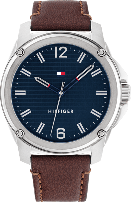 Men's Brown Leather Strap Watch 44mm